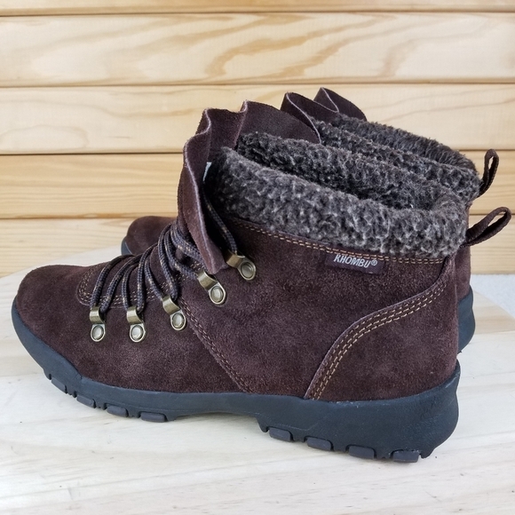 KHOMBU SAM Womens 7.5 US Leather Faux Fur Ankle Boot Lace-up Snow Winter Outdoor - Picture 9 of 12